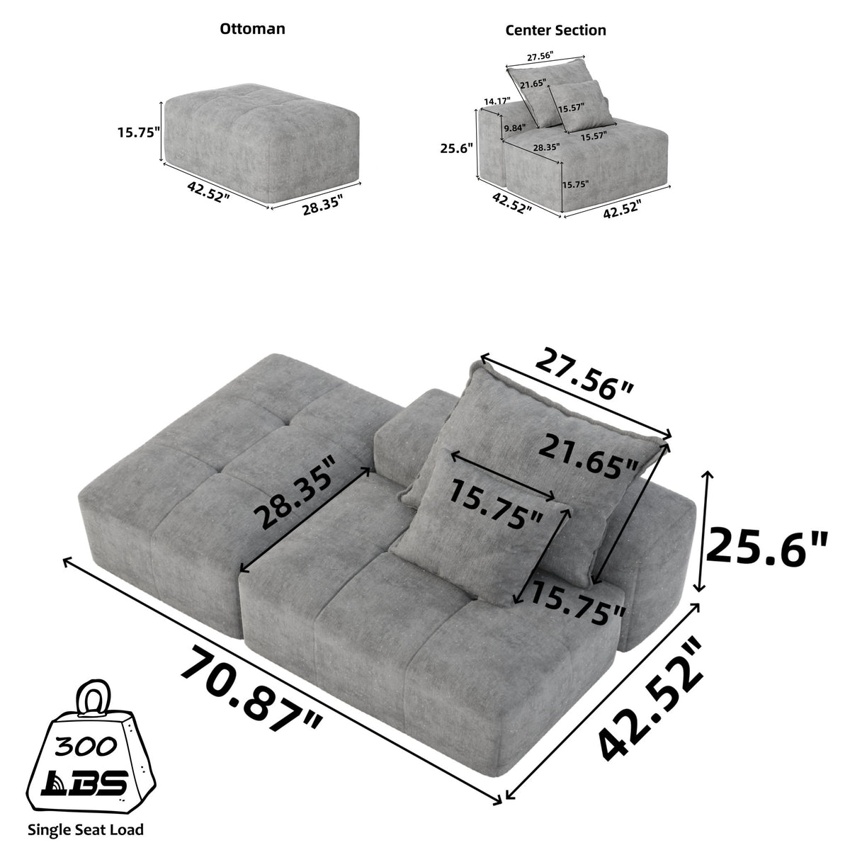 Modern Oversized Modular Sectional Sofa, Sparkling Fabric Soft Cushions With 2 Pillows