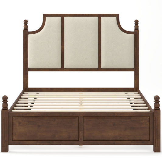 Farmhouse Platform Bed Frame & Tall Upholstered Headboard