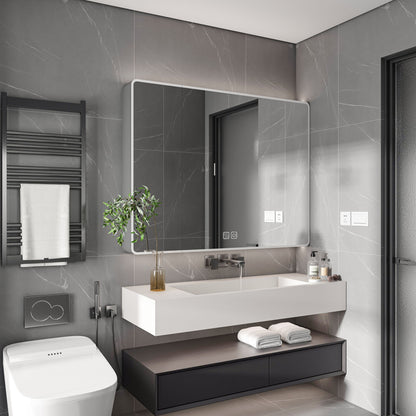 Aluminium Medicine Cabinet Mirror With LED Light And Defogging Function - Gray