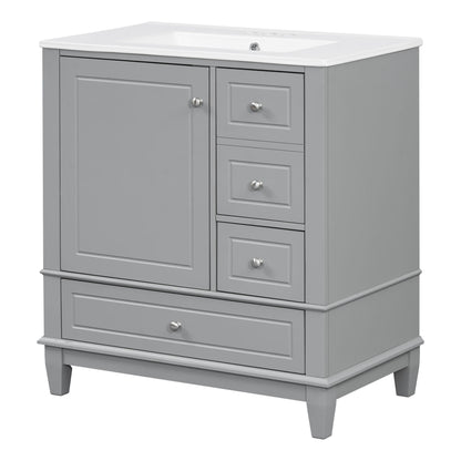 Freestanding Bathroom Vanity With Sink, Soft Close Door, 3 Drawers