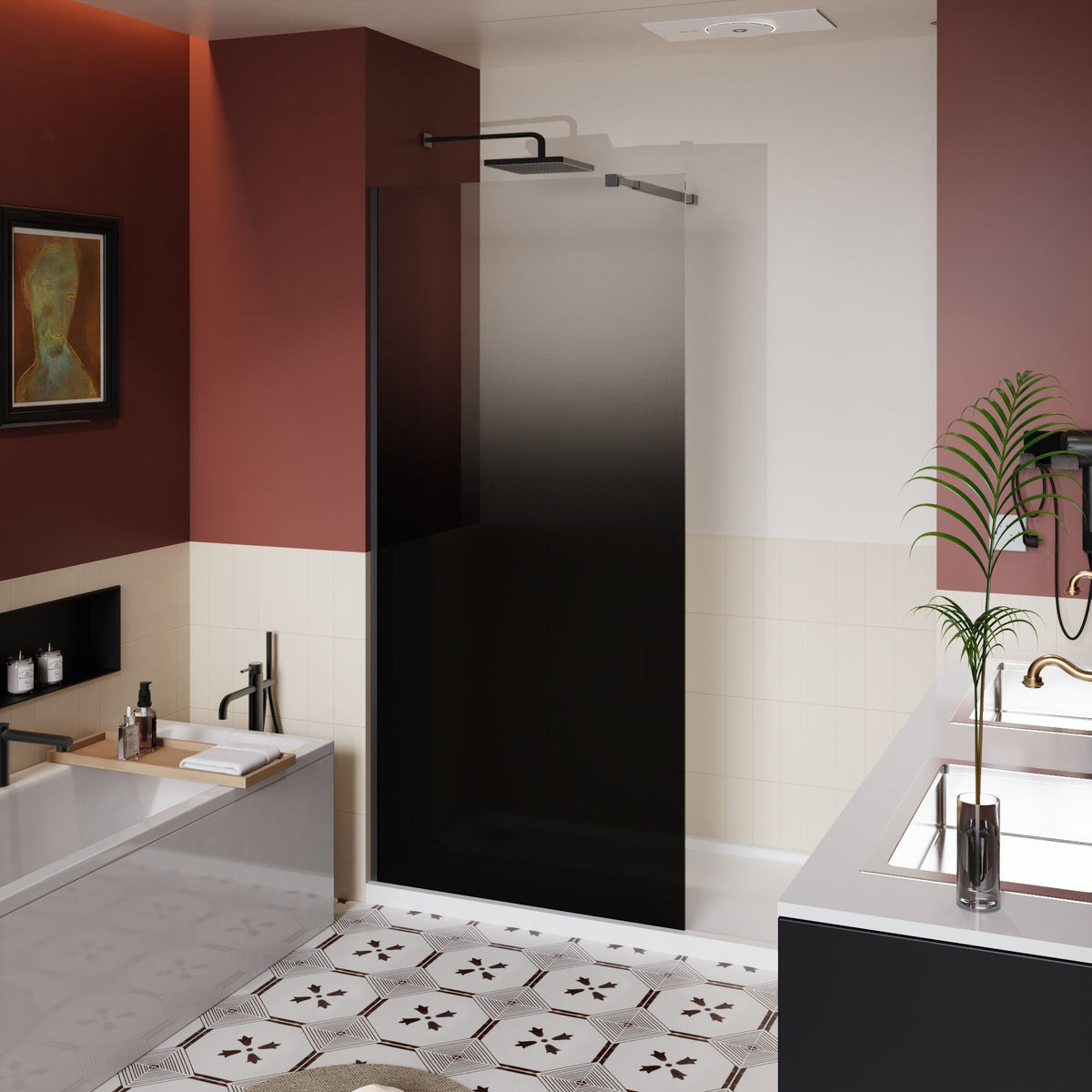 Gradient Shower Door With Handle - Matt Black