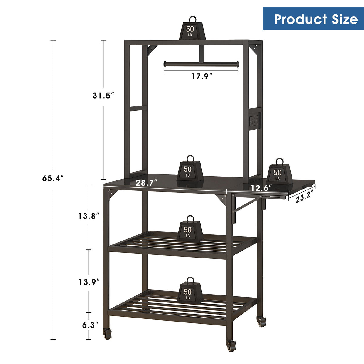 Heavy Duty 3D Printer Stand With Filament Storage Rack - Black