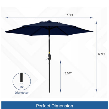 Umbrella With Crank Lift & Tilt, UV-Resistant Canopy For Patio