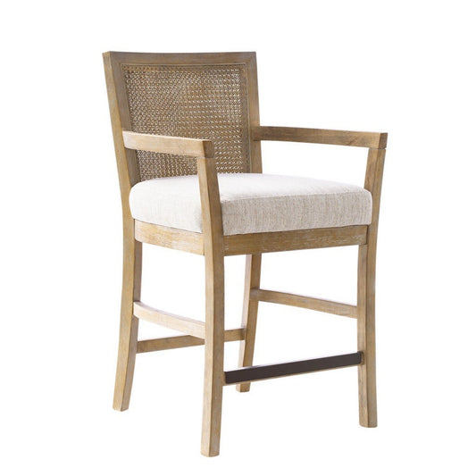 Cane Back Counter Stool With Upholstered Seat - Cream / Reclaimed Natural