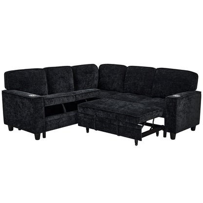L-Shaped Sofa With Pull Out Sofa Bed With USB