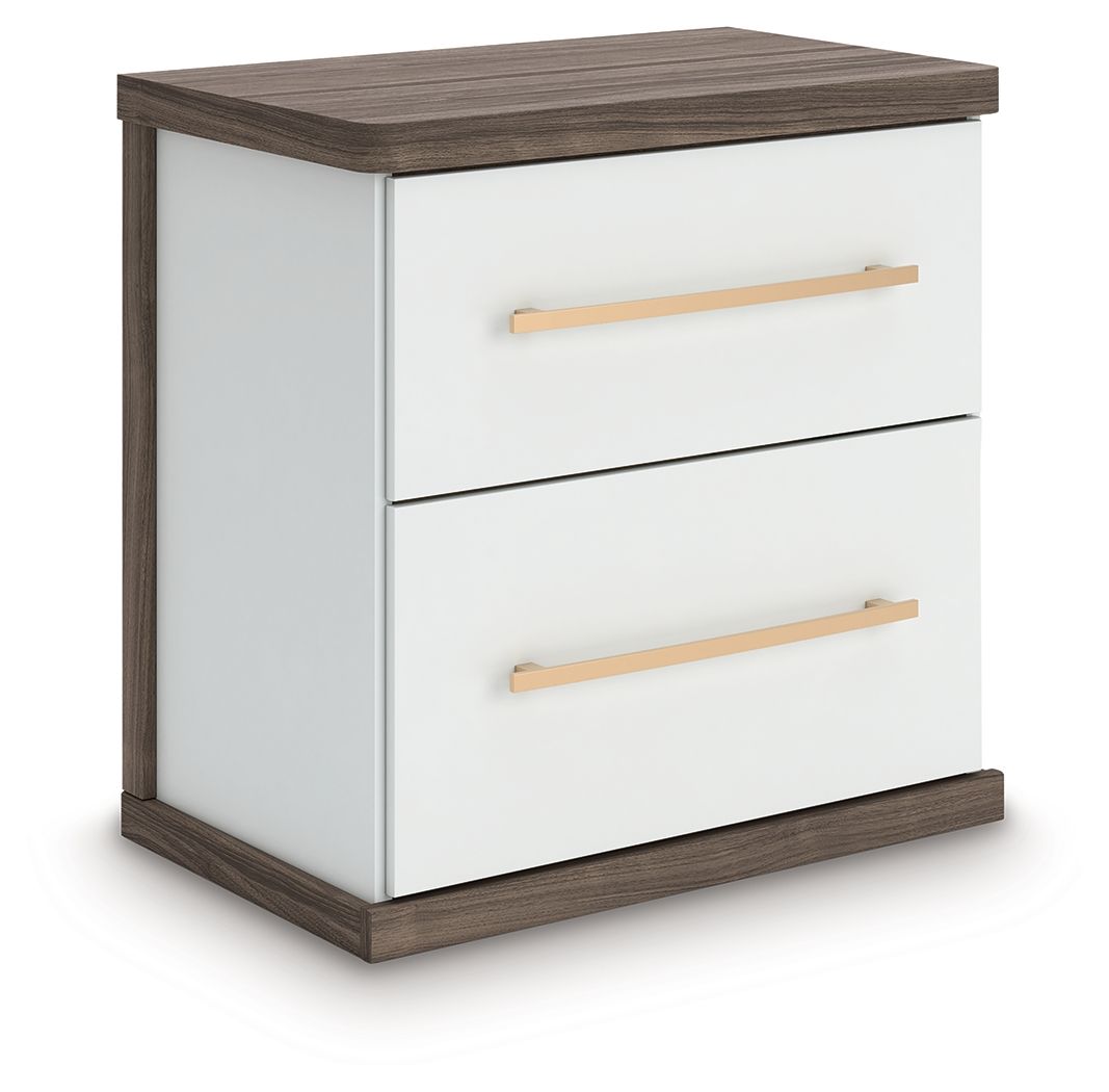 Kendanport - Two Drawer Night Stand - Brown / White