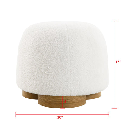 Round Soft Teddy Fabric Upholstered Ottoman With Metal Accents