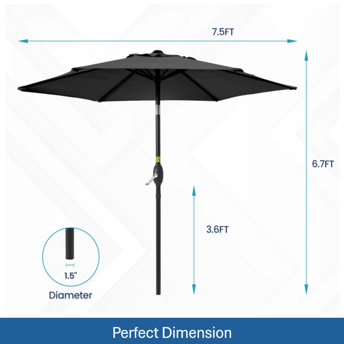 Umbrella With Crank Lift & Tilt, UV-Resistant Canopy For Patio
