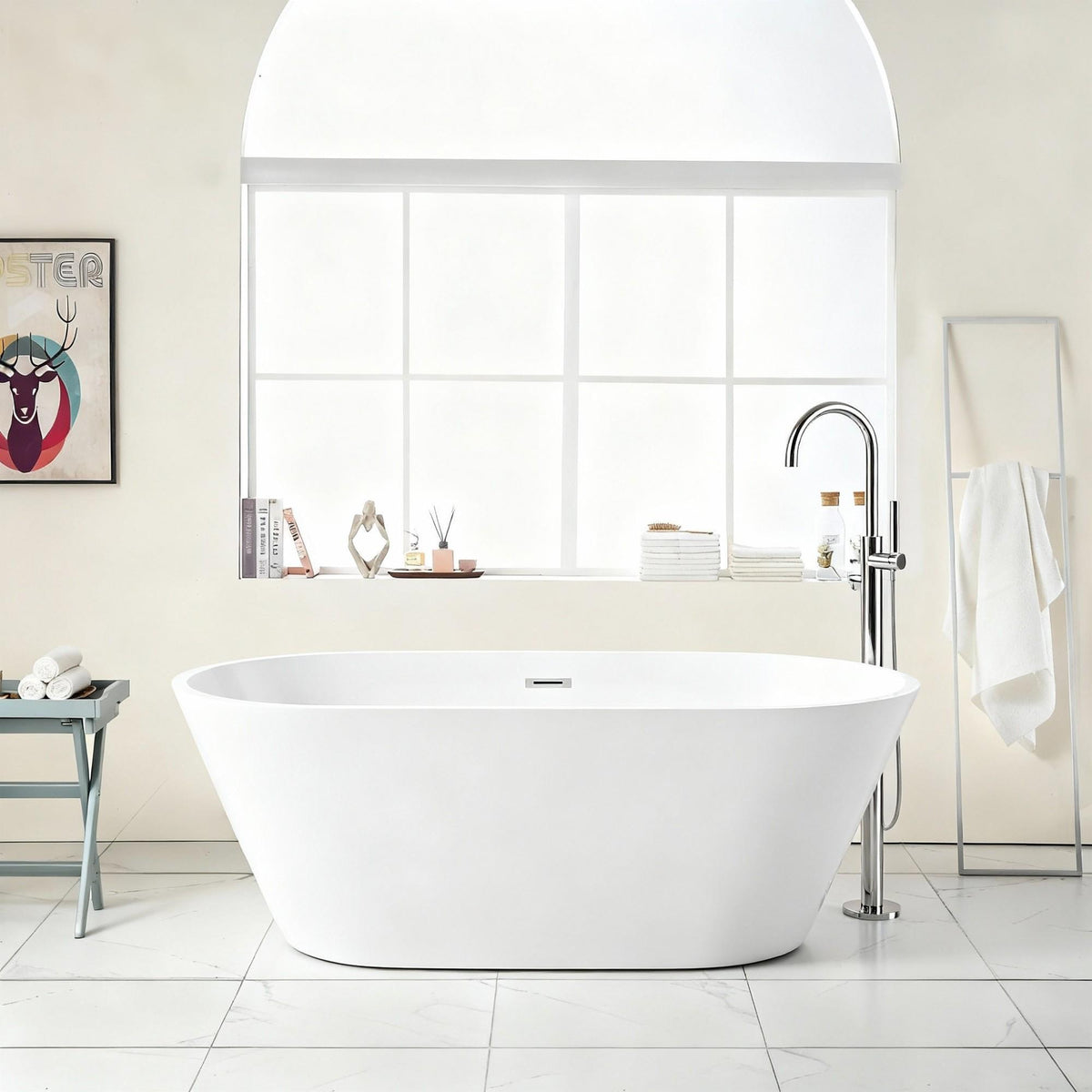 Gloss Freestanding Bathtub With Drain, Stand Alone Soaking Tub