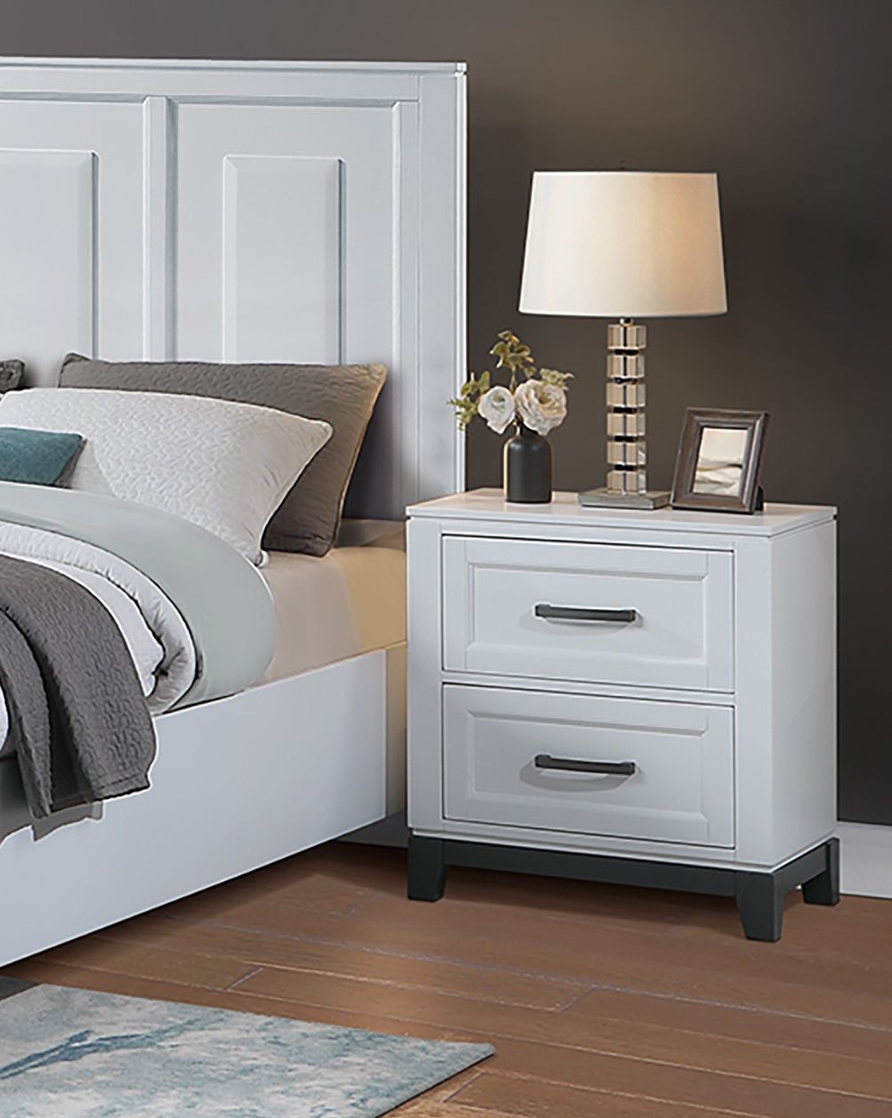 3 Piece Bedroom Furniture Panel Headboard White Eastern King Size Bed W Underbed Drawers 2X Nightstands