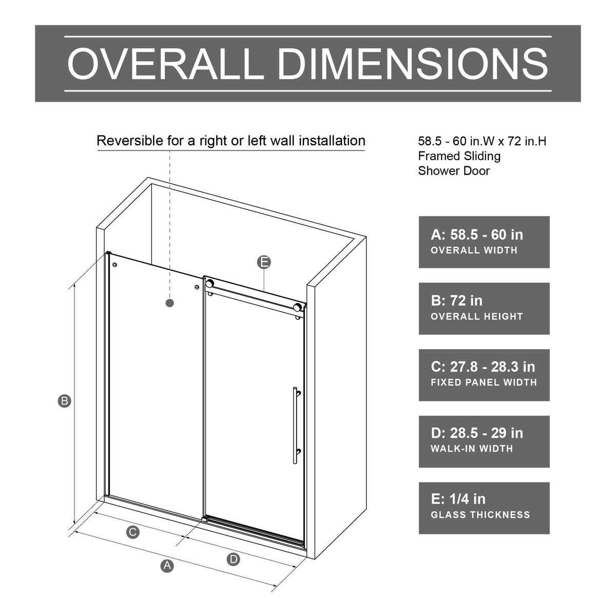 Frameless Shower Door Single Sliding, Adjustable Zinc Roller Rail - Chrome