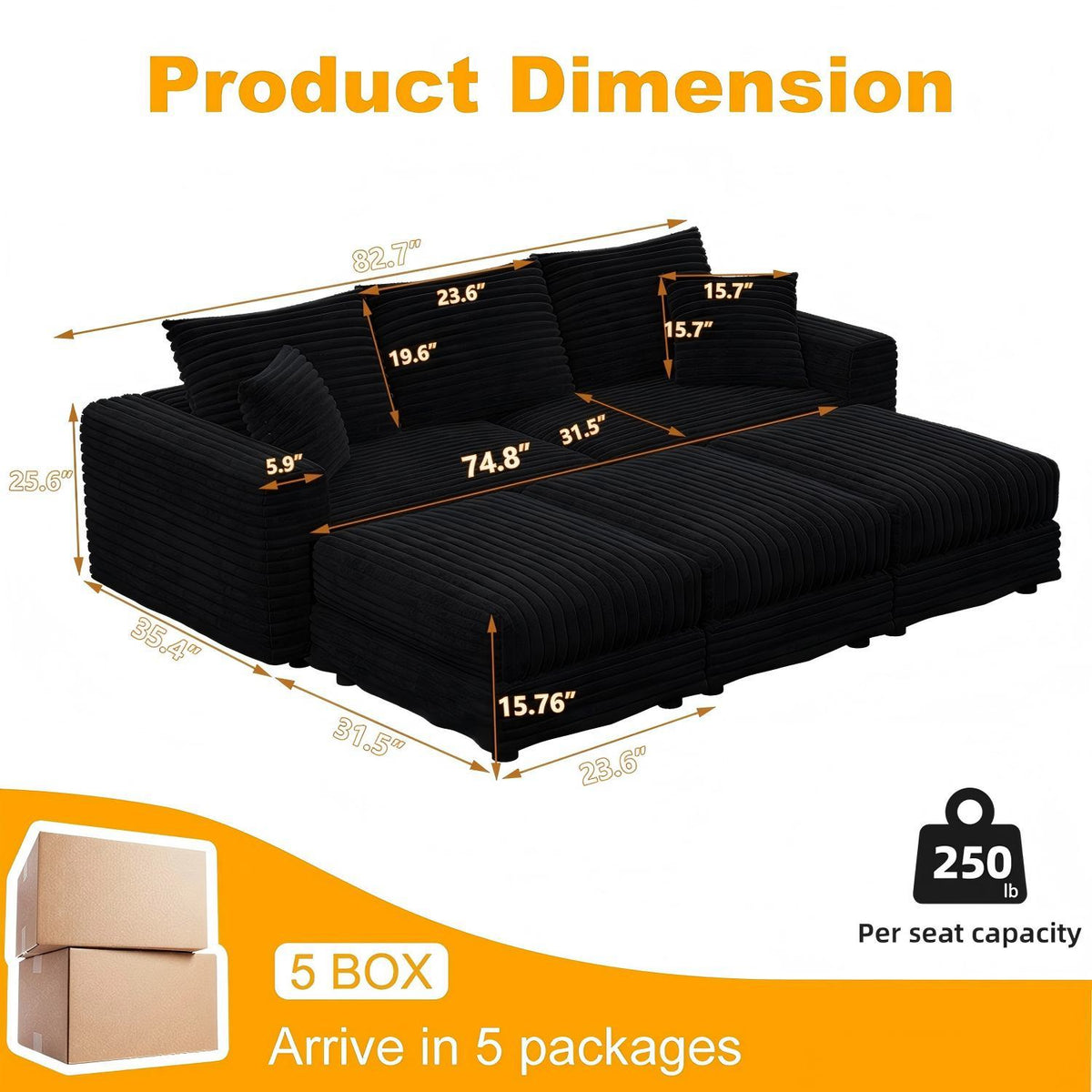 Convertible Deep Seat Sofa With Soft Pillows And Ottomans