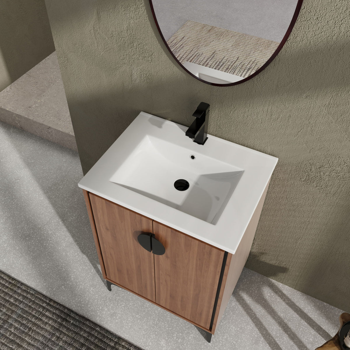 Modern Bathroom Vanity With Top Sink, Engineered Wood Storage Cabinet