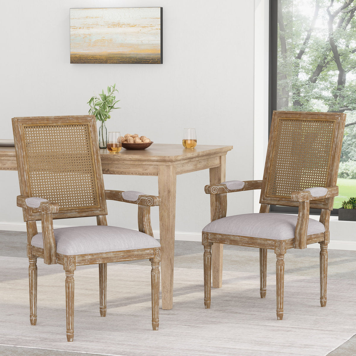 Elegant French Country Style Dining Chair With Cane Backrest
