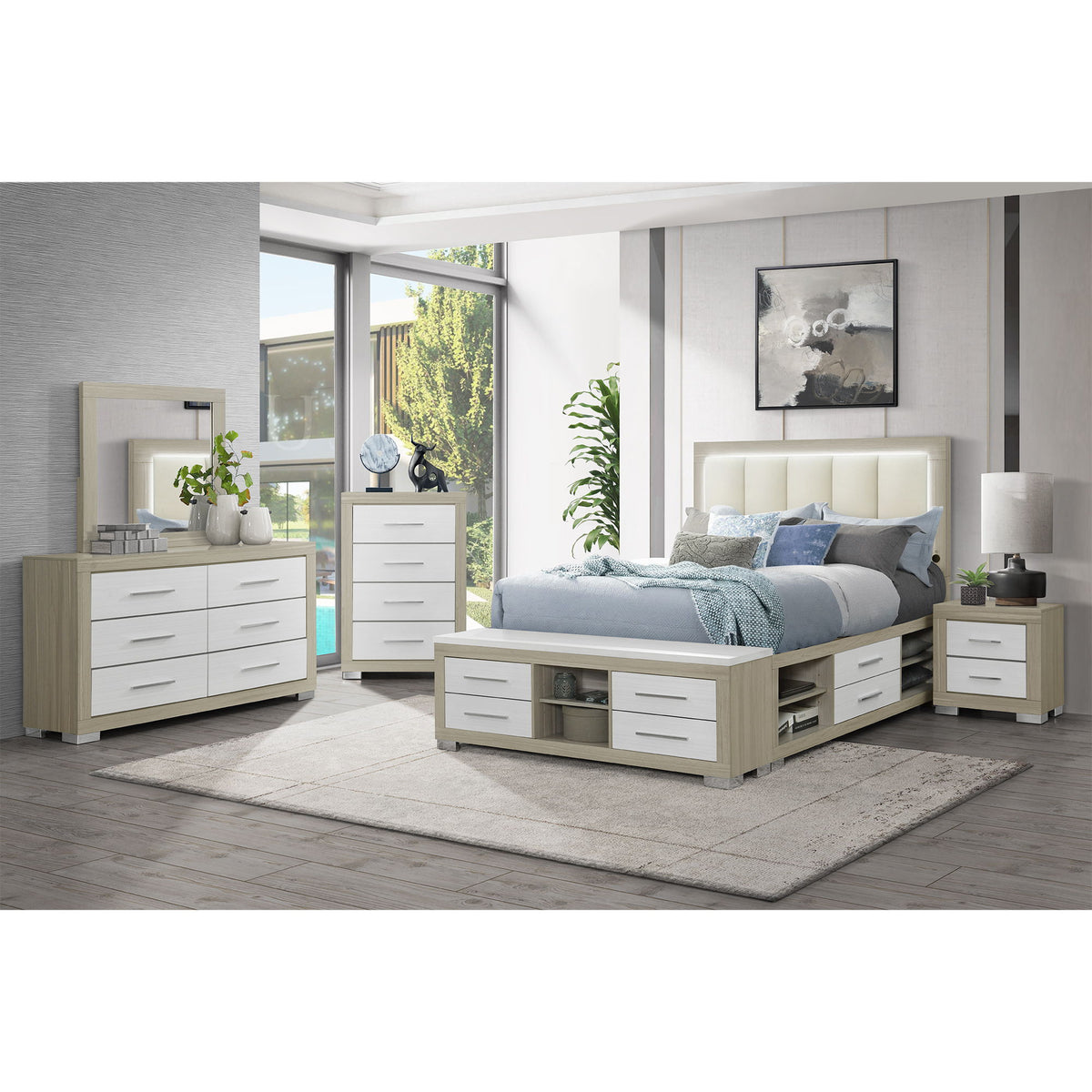Elsa - 2 Toned Nightstand With Bar Handle And Spacious Drawers