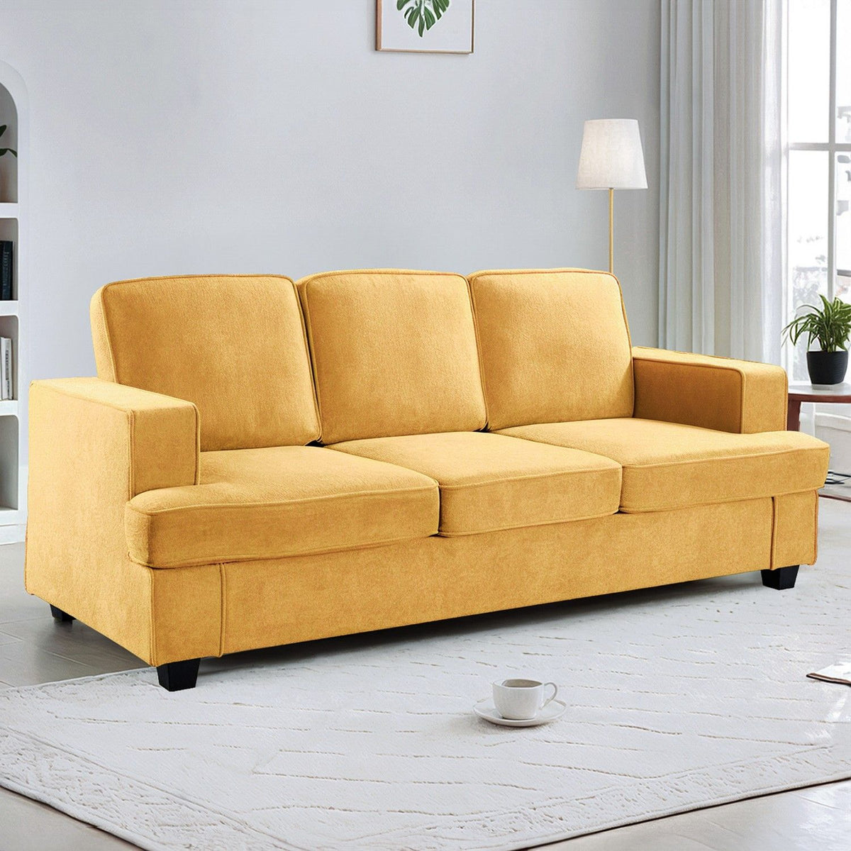 Modern Sofa, Comfortable 3 Seater Couch With Deep Seating, Loose Back Cushions, Wide Arms