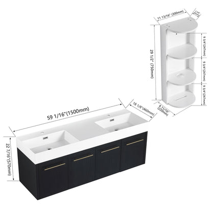 Modern Wall Mounted Bathroom Vanity With Left Sink And Storage Rack