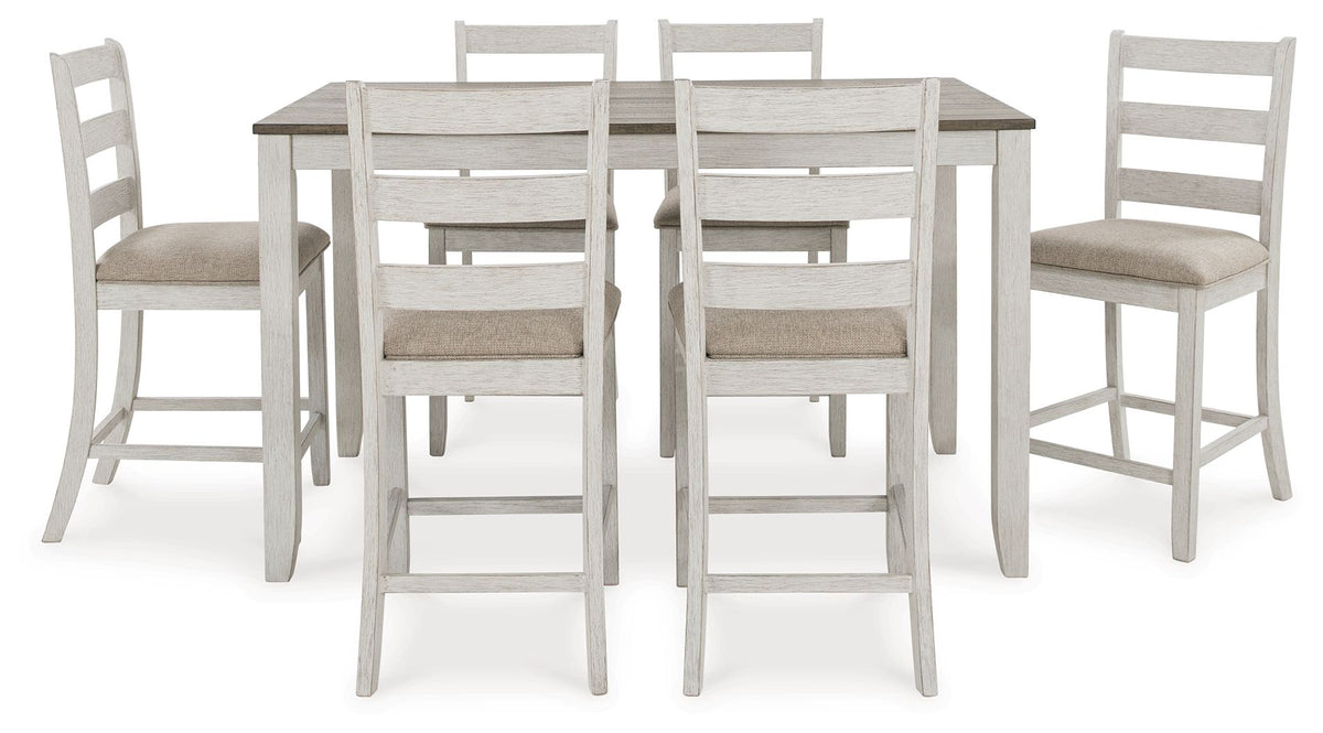 Skempton - Counter Height Dining Table and Bar Stools (Set of 7) - White / Light Brown