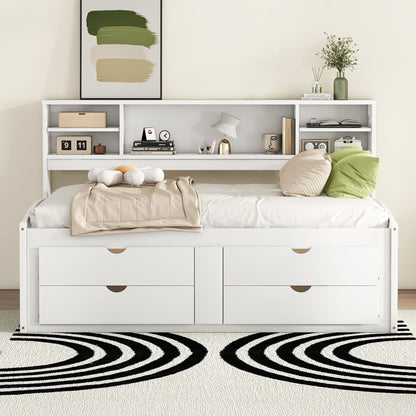 Daybed With 2 Bedside Cabinets, Upper Shelves And 4 Drawers