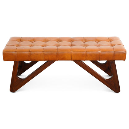 Mia - Bench With Buttons - Brown / Rustic