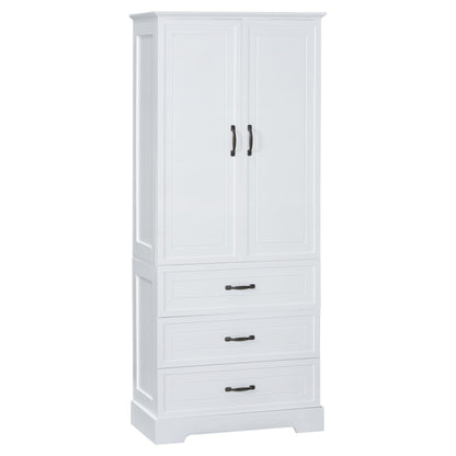 Tall Bathroom Storage Cabinet With 2 Doors And Drawers, Adjustable Shelf - White