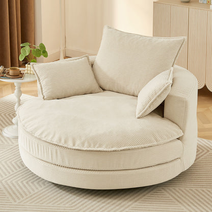 360° Swivel Accent Barrel Chair With Dual Layer Cushion And 3 Removable Pillows