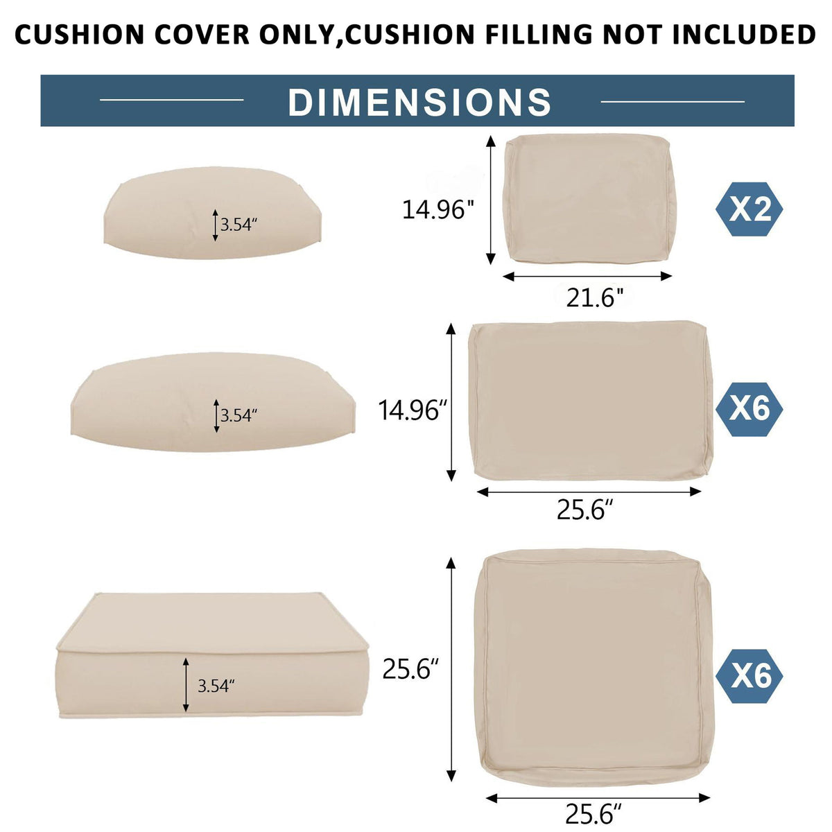 Outdoor Deep Seat Cushions For Patio Furniture Replacement, Cushion Set For Sectionals
