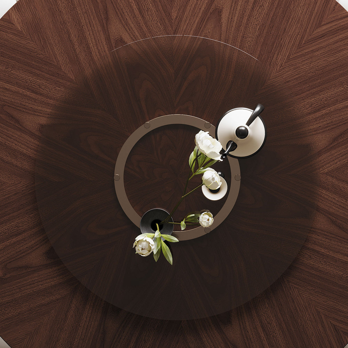 Round Dining Table With Lazy Susan For Living Room - Walnut