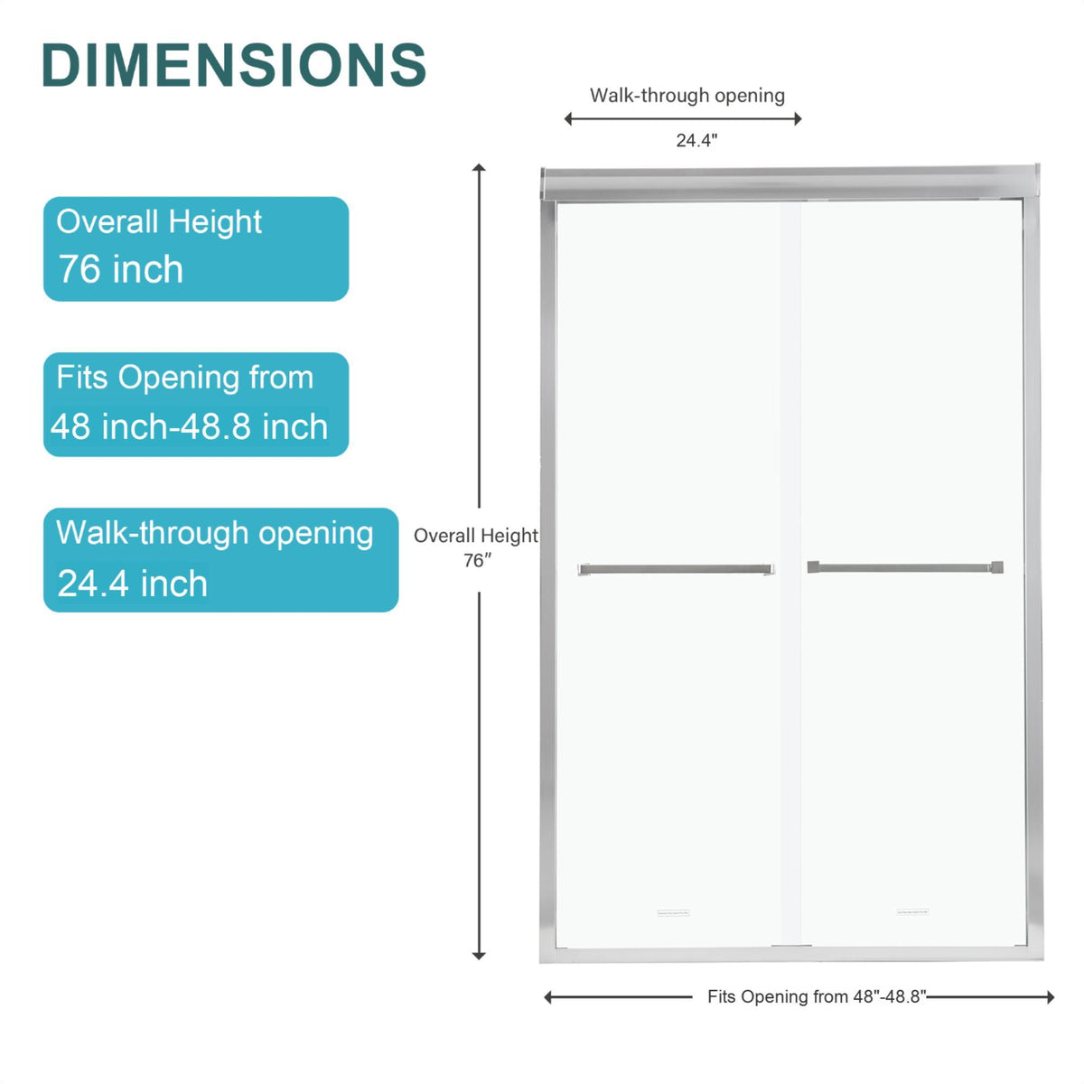 Modern Double Sliding Shower Enclosure, Tempered Glass