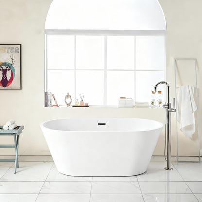 Gloss Freestanding Bathtub With Overflow & Pop Up Drain, Stand Alone Soaking Tub