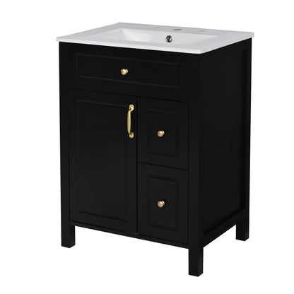 Elegant Bathroom Vanity With Ceramic Sink, Soft Close Doors And Drawers, Double Storage Racks
