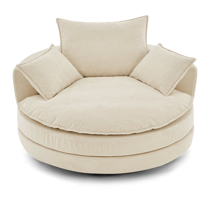 360° Swivel Accent Barrel Chair With Dual Layer Cushion And 3 Removable Pillows
