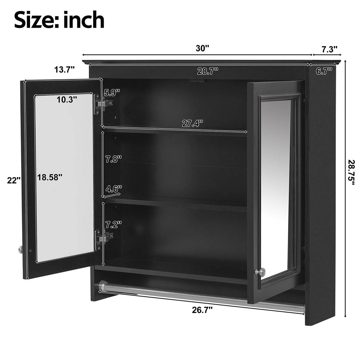 Modern Wall-Mounted Mirror Cabinet With Adjustable Shelves, Soft-Close Doors, High-Definition Mirror