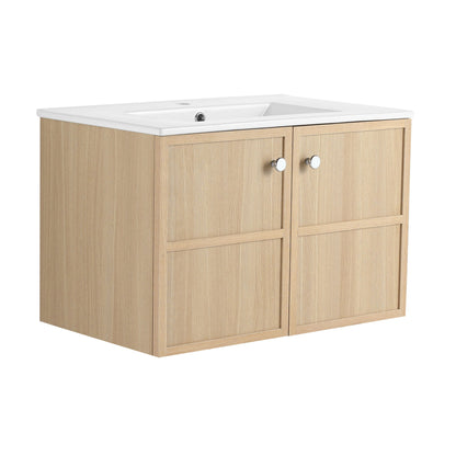 Wall Mounted Bathroom Vanity With Ceramic Sink And 2 Soft Closing Doors