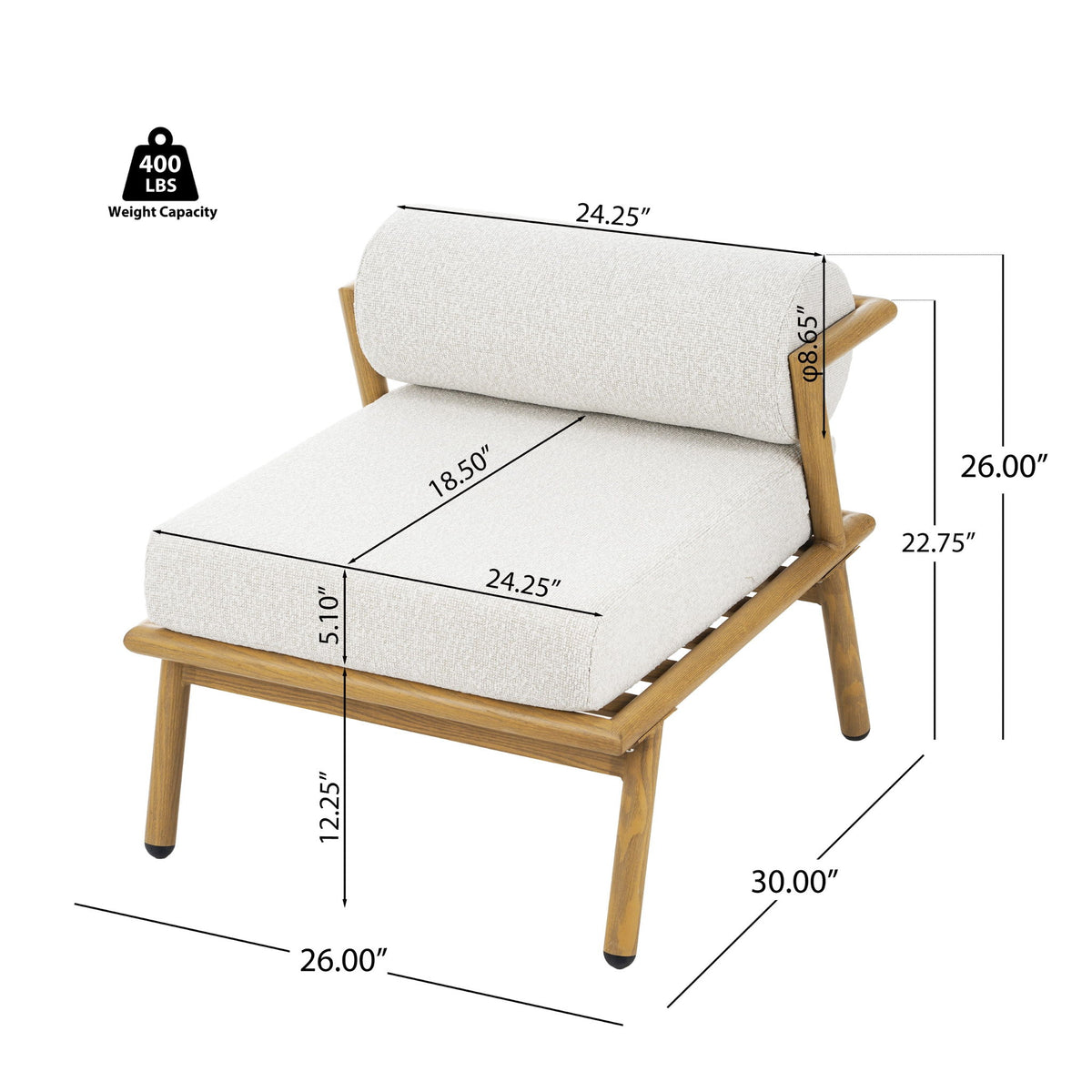 La Fiora - Outdoor Patio Iron Club Chair (Set of 2) - Off White / Teak