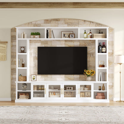Entertainment Center With Bookshelves, TV Console Unit For Living Room, Holds TVs Up To 80" - White