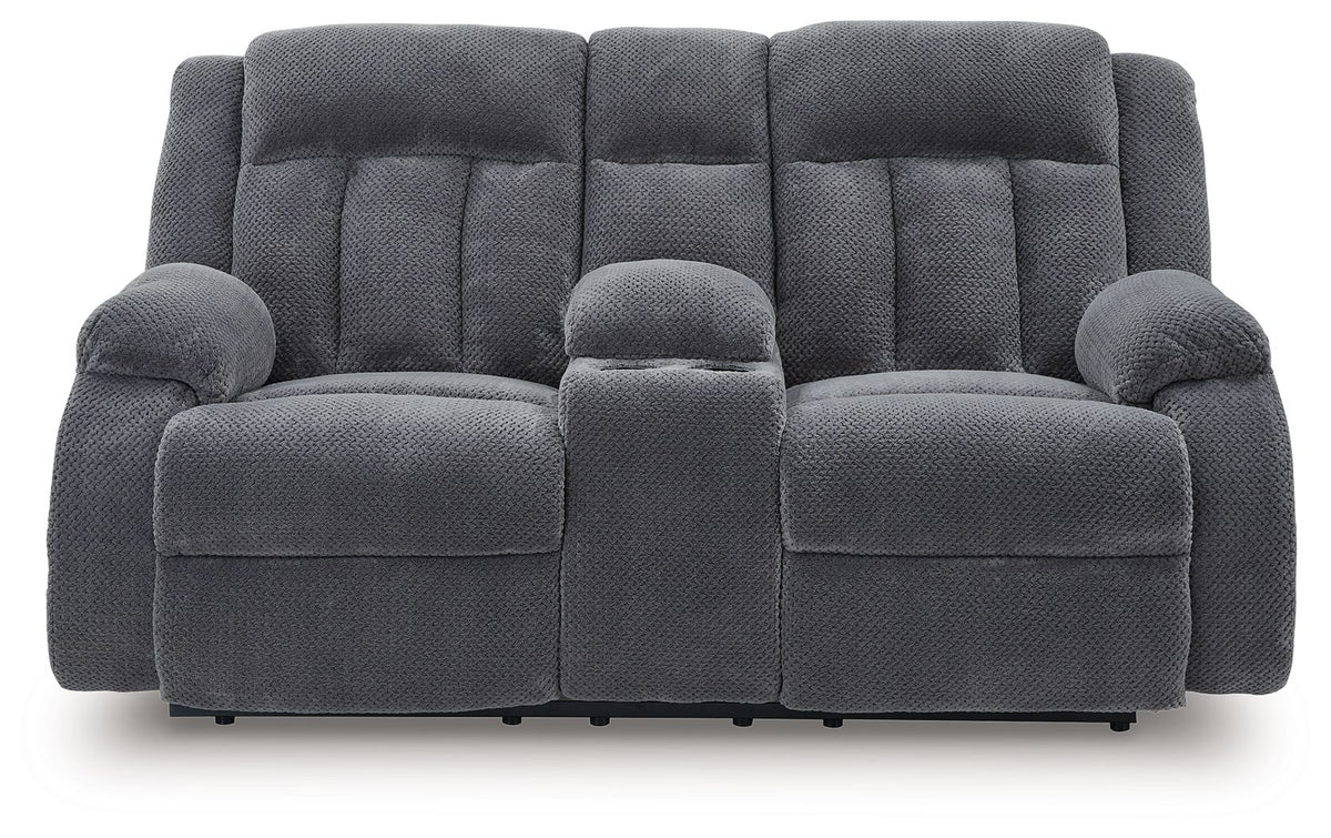Observation - Double Reclining Power Loveseat With Console - Steel