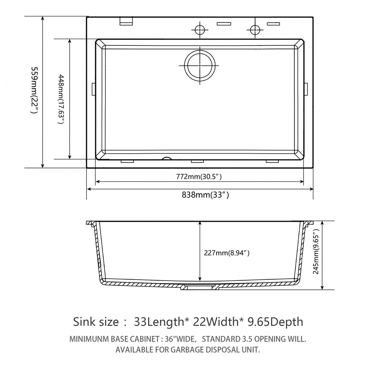 Kitchen Sink Granite Composite Drop In Sink With Durable Material - Black