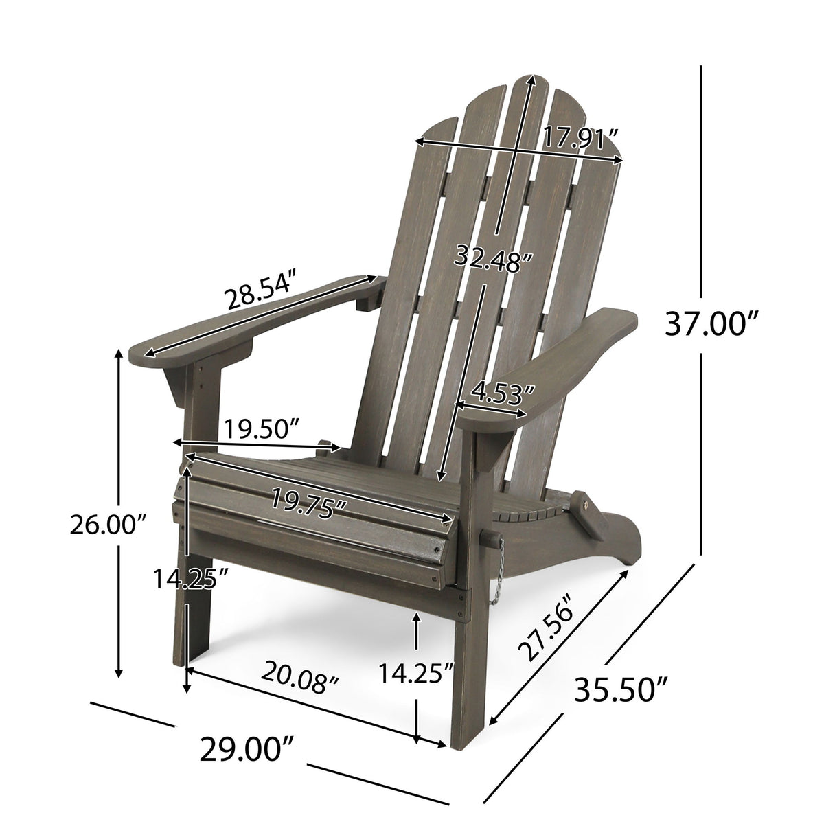 Outdoor Foldable Adirondack Chair With Hand Crafted Details - Gray