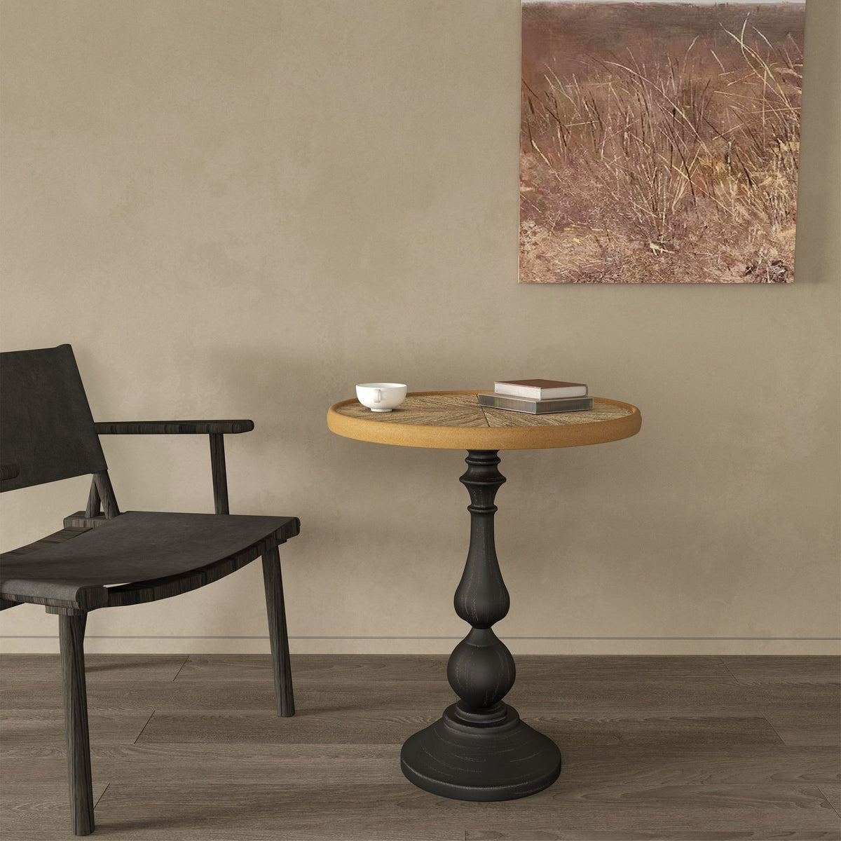 Round End Table With Pedestal Base - Natural Wood