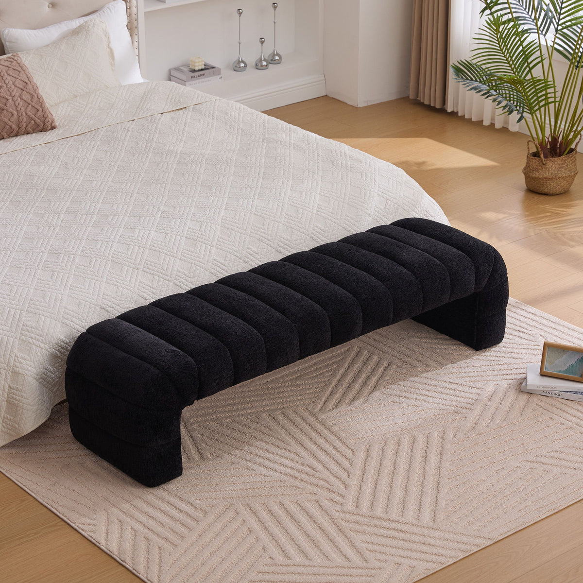 Modern Upholstered Armless Bed Bench With Channel Tufted Design