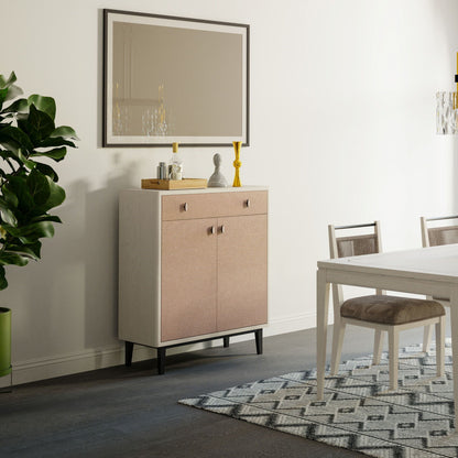Bar Cabinet With Large Storage - White / Pecan