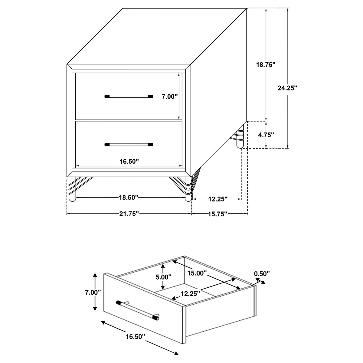 Chesney - 2 Drawer Nightstand With Trim, Bedroom Side Table - White