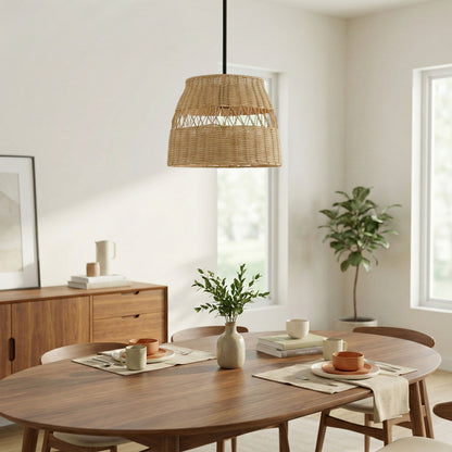 Essence - Single Lights Pendant With Shade - Black / Rattan