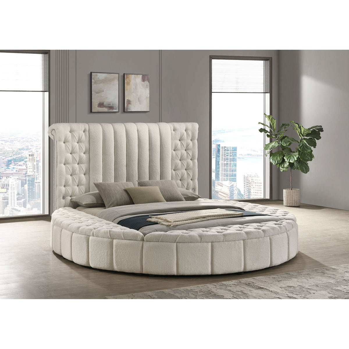 Santiago - Upholstered Round Storage Bed With Built In Charging Ports