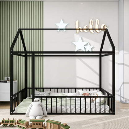 Metal Bed House Bed Frame With Fence
