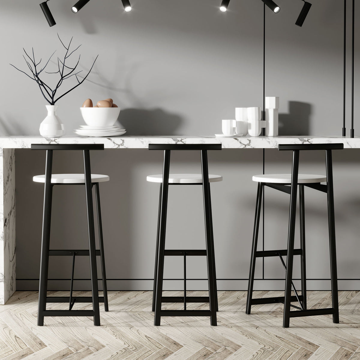 Modern Bar Stools With Backrest For Kitchen (Set of 3)