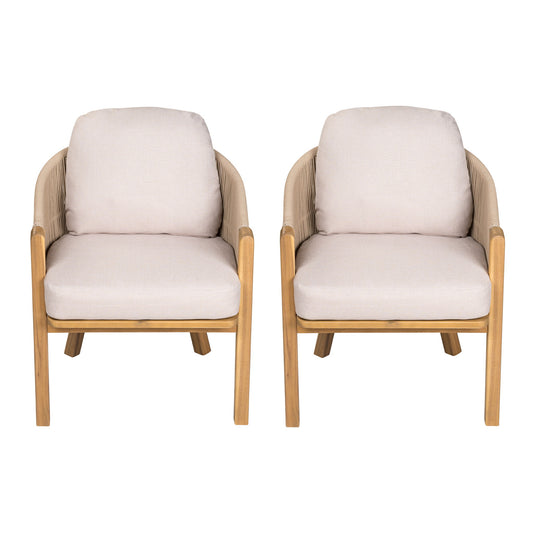 Grotta - Outdoor Dining Arm Chair (Set of 2) - Teak / Beige