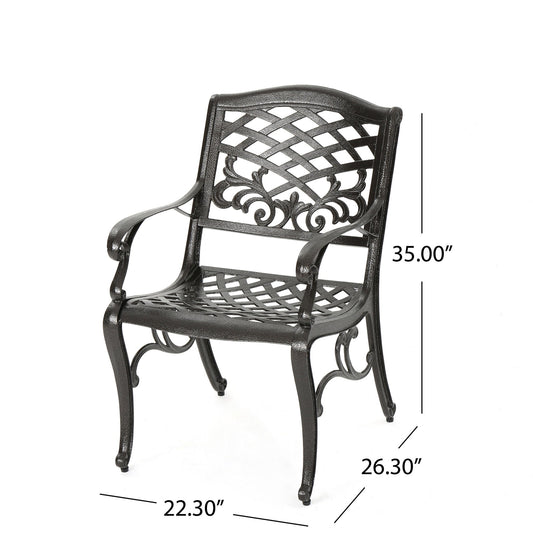 Luminea - Outdoor Aluminum Dining Chair With Scroll Design, Lattice Pattern And Cabriole Legs - Bronze