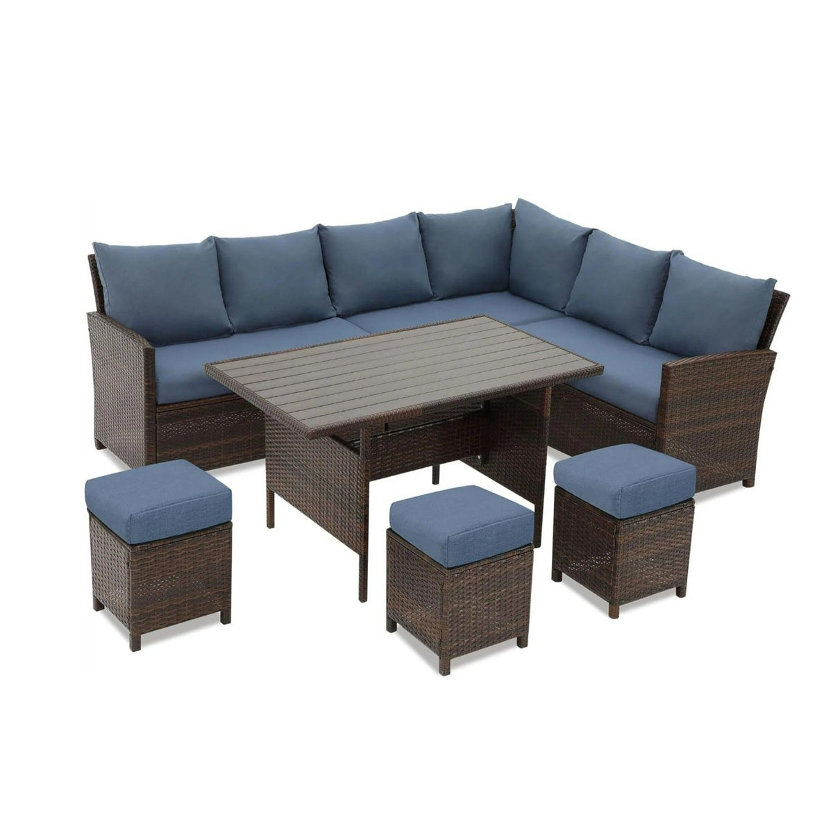 7 Piece Patio Dining Set With Cushions, Modular Sectional Sofa & Storage Table